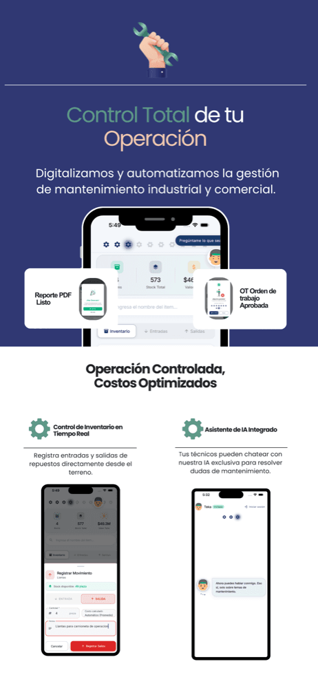 Inventario en tiempo real, órdenes de trabajo aprobadas y reportes en PDF