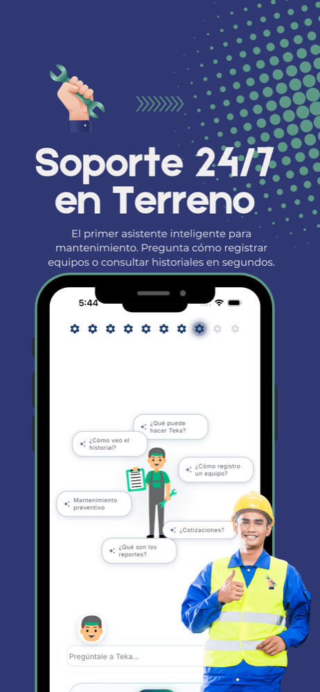 Chat con Teka para consultar historiales y registrar equipos